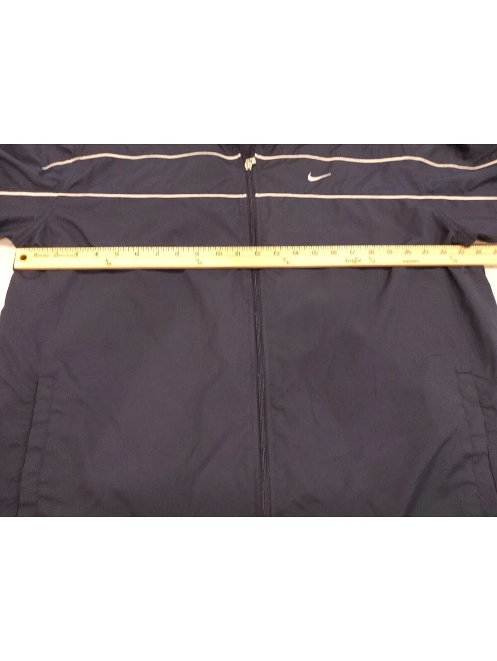 Nike Windbreaker Jacket Men's XL Navy Blue White Stripe Chest Sleeves